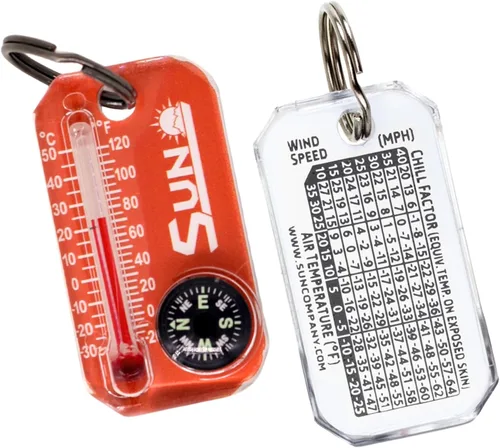 Vista 3 de Sun Company Therm-o-Compass Brújula multifuncional con cremallera y termómetro con tabla de enfriamiento de viento Ideal para camping