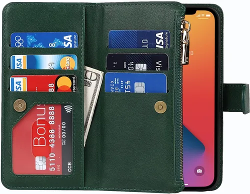 Vista 5 de Funda para iPhone 12 Pro Max para mujer con tarjetero, para iPhone 12 Pro Max, funda cruzada con correa para el hombro, bolsillo con cremallera