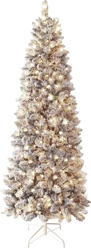 Vista 10 de MUPATER Árbol de Navidad artificial de 6 pies en forma de lápiz, con soporte de metal, luces blancas cálidas, árbol de Navidad delgado preiluminado