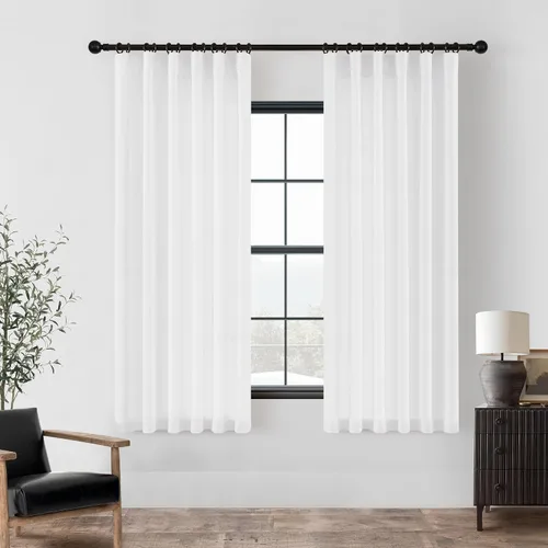 Vista 41 de Cortinas de cocina de lino semitransparente beige de 24 pulgadas de largo, 2 paneles Cream, Cafe Short Curtains, for Bathroom Small Windows, Light