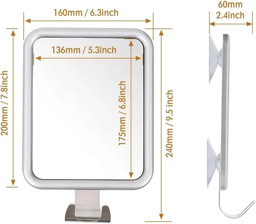 Vista 8 de Espejo de ducha sin niebla para afeitar, rectangular con 4 ventosas, espejo de ducha sin niebla con soporte para maquinilla de afeitar, a prueba