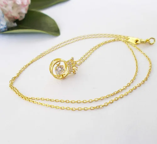 Vista 4 de Hiqmic 925 Plata de Ley Collar Colgante Corona Circonita & Oro Blanco Plateado Joyería Regalos para Mujeres 16" WK99025-Oro, Plata, Circonia cúbica
