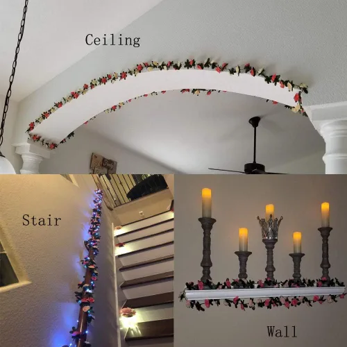 Vista 3 de Miracliy - Paquete de 5 guirnaldas de flores de 41 pies, flores artificiales de plástico para decoración de bodas, telón de fondo y cabina de fotos
