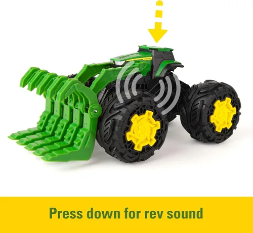 Vista 2 de John Deere Monster Treads Rev Up Tractor Toy Tractor Toys - Neumáticos y sonidos estilo camión monstruo - 10 pulgadas - Edades 3 años en adelante
