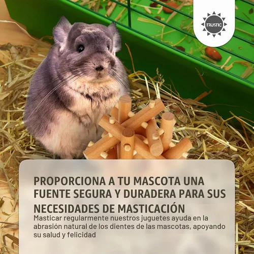 Vista 5 de Juguete masticable de madera para animales pequeños, madera natural para conejo, cobaya, conejito, chinchilla (incoloro)
