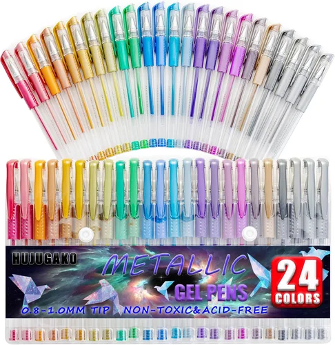 Vista 8 de Paquete de 48 bolígrafos de gel azules, 24 bolígrafos de gel de colores con 24 repuestos, 40% más de tinta para escribir suavemente para adultos