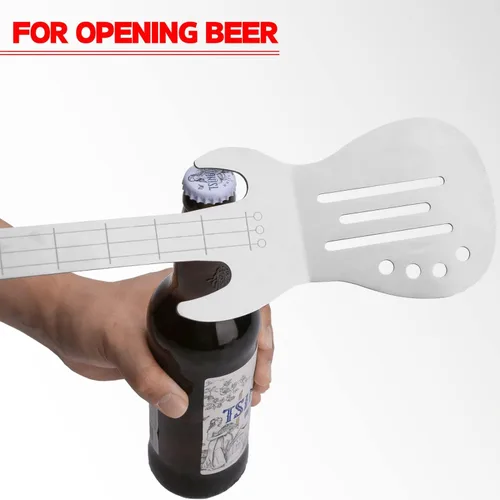 Vista 7 de Rock Guitar Style - Juego de herramientas de barbacoa de acero inoxidable resistente, 2 piezas, espátula y pinzas con mango de madera
