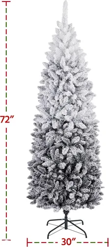 Vista 4 de Yaheetech Árbol de Navidad de Abeto Tipo Lápiz Preiluminado con Nieve Artificial de 6 pies con Bisagras, Árbol de Navidad Delgado para Esquina Negro