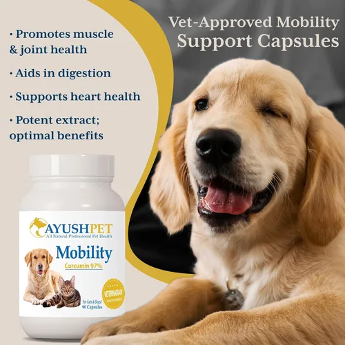 Vista 2 de Ayush Pet Mobility, suplemento de curcumina para articulaciones saludables, articulaciones puras y potentes, digestión y apoyo cerebral, mascotas
