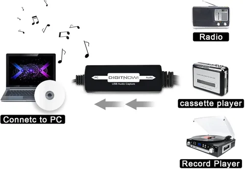 Vista 3 de DIGITNOW Tarjeta de captura de audio USB 2.0, convertidor de cassette, casete a digital, convertidor de casete a MP3, compatible con Mac y Windows
