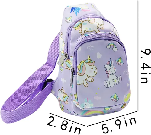 Vista 4 de ANKOMINA Bolso bandolera pequeño para niños, lindo bolso cruzado de dibujos animados, bolsa de hombro de unicornio dinosaurio para exteriores
