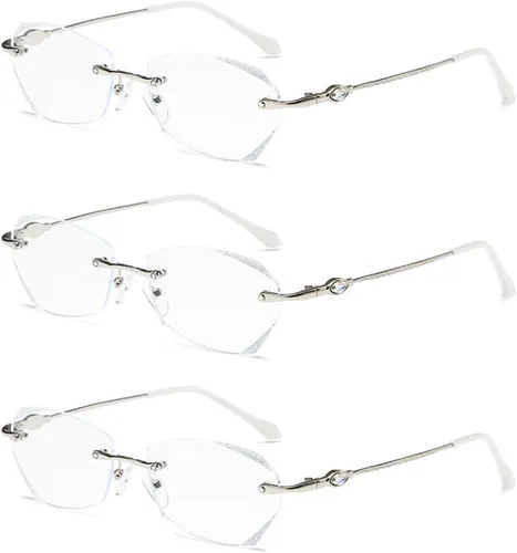 Vista 7 de TERAISE Gafas de lectura sin marco para mujer con bloqueo de luz azul, lentes sin montura de corte de diamante de moda