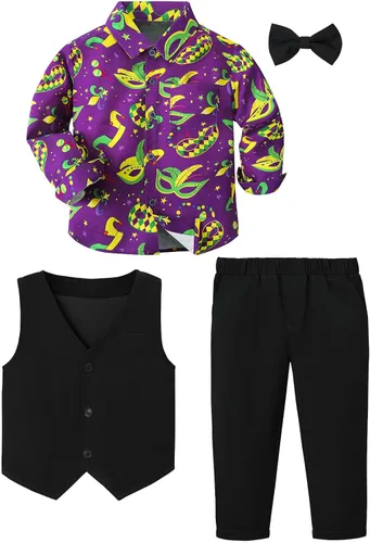 Vista 71 de A&J DESIGN Conjunto de traje de caballero para niños pequeños, 3 piezas, camisas, chaleco y pantalones