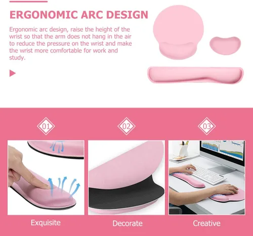 Vista 8 de Alfombrilla ergonómica para mouse con soporte para muñeca y reposamuñecas para teclado, antideslizante, alfombrilla de mouse para computadora