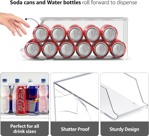 Vista 4 de Sorbus Organizador de latas para refrigerador y despensa, dispensador de 3 tamaños para latas estándar y delgadas y botellas de agua