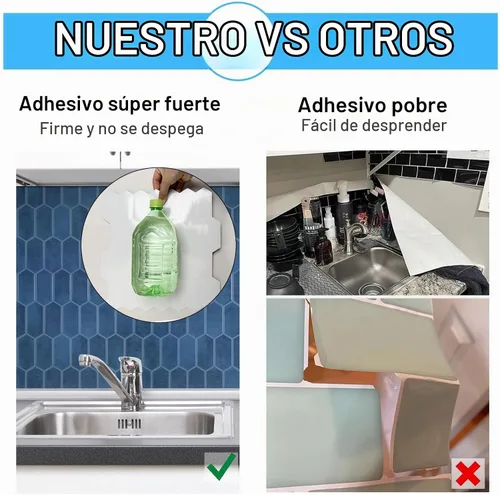 Vista 3 de Azulejos de despegar y pegar para cocina, diseño más grueso 3D autoadhesivo hexagonal largo para pared, azulejos para salpicadero, azul 10 hojas