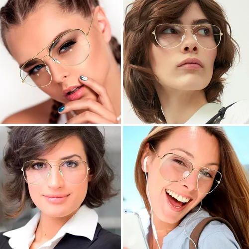 Vista 2 de SUNNYPRO Lentes transparentes de gran tamaño Aviador Marco UV400 Oro Halloween Disfraz