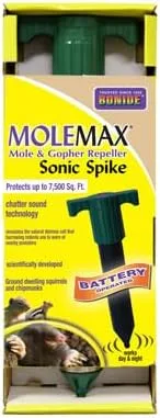 Vista 6 de Bonide Molemax Estaca Repelente de Animales para Tuzas y Topos, Funciona con Pilas, Repelente Humanitario