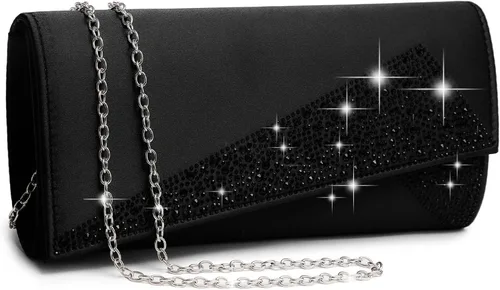 Vista 8 de Bolso de mano de noche con diamantes de imitación de satén con purpurina brillante para mujer, fiesta, boda, cóctel, baile de graduación en caja