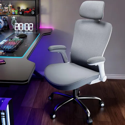 Vista 9 de Ergalithic Silla de Oficina para Casa Ergonómica de Escritorio - Silla de Computadora en Forma de X de Malla con Cuero de PU, Soporte Lumbar Gris