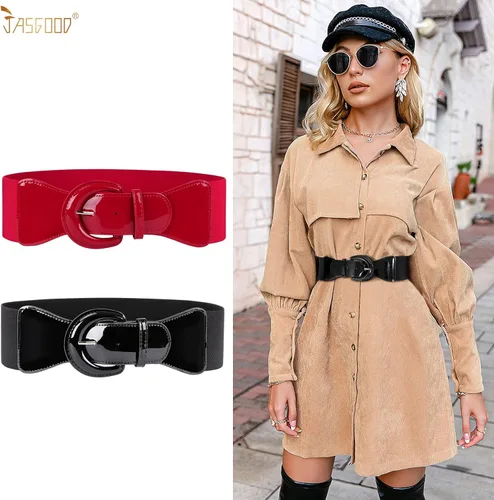 Vista 4 de JASGOOD Cinturón elástico ancho para mujer, cinturón elástico vintage con hebilla gruesa para mujer