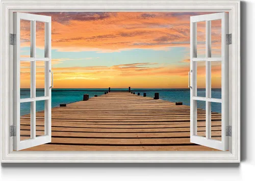 Vista 15 de Renditions Gallery Lienzo decorativo para pared, vista de barco viejo atracado en la playa de arena blanca, obra de arte para colgar en la pared