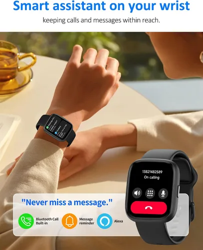 Vista 2 de Reloj inteligente para hombres y mujeres (Alexa incorporado), monitor de fitness HD de 1.83 pulgadas, llamada Bluetooth 5.3, monitor de sueño SpO2