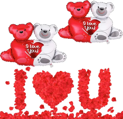 Vista 3 de KatchOn, Globos dorados grandes con texto en inglés "I Love You", paquete de 2005, juego de globos de oso de peluche, decoraciones con texto "I Love