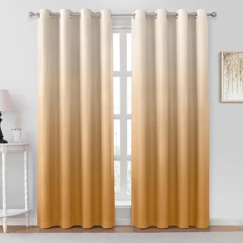Vista 10 de HOMEIDEAS Cortinas Blackout Negras Ombré de 52 x 63 Pulgadas de Largo Degradado Oscurecimiento de Habitación Aislamiento Térmico Ahorro de Energía