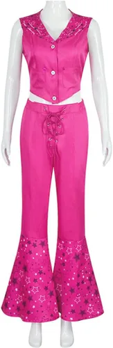 Vista 2 de Pink Costume Cowgirl suit with scarf Pink Costume Star shaped element of Flared pants Cosplay Adult Women