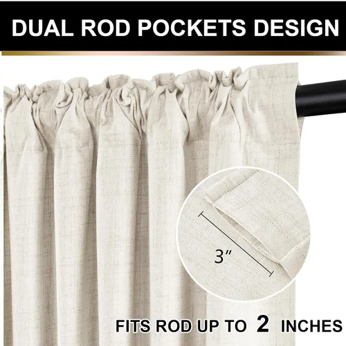Vista 6 de Cortinas opacas completas para dormitorio de 63 pulgadas de largo, juego de 2 paneles, anillos de clip/bolsillo para barra, cortinas opacas de lino