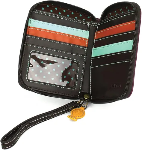 Vista 3 de CHALA Cartera con cremallera, pulsera, 8 ranuras para tarjetas de crédito, piel sintética resistente