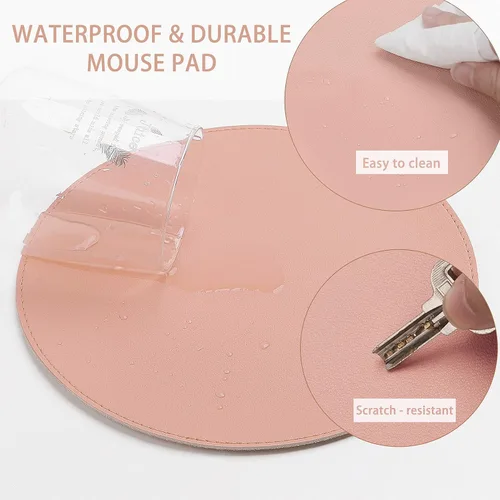 Vista 7 de YSAGi Paquete de 2 alfombrillas para mouse, ultra finas e impermeables, de piel de PVC, bordes cosidos, funciona para computadoras, portátiles, todo