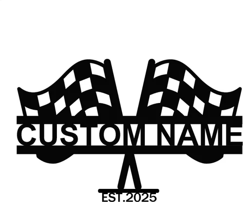 Vista 10 de Letrero de metal personalizado con bandera de carreras a cuadros, arte de pared de metal personalizado, letrero de nombre con monograma de bandera a