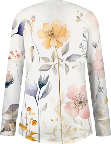 Vista 4 de Camisetas de talla grande para mujer, con cuello redondo y cuello redondo, manga larga, estampadas, cómodas, elegantes