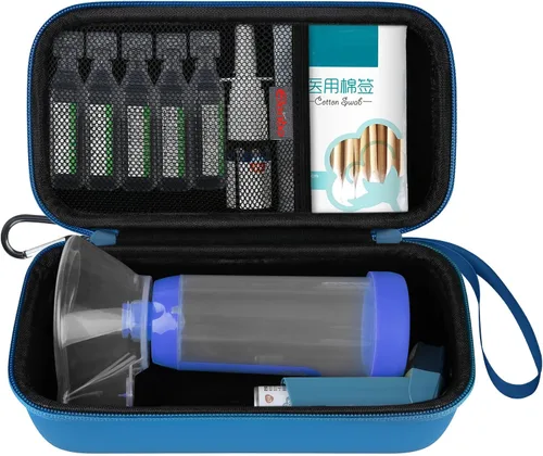 Vista 11 de Elonbo Estuche de transporte para inhalador de asma, espaciador de inhalador para niños y adultos, máscaras, soporte para inhalador, bolsa Negro