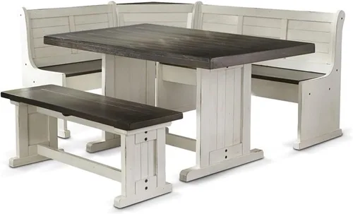 Vista 11 de Pemberly Row - Juego de rincón de desayuno de 4 piezas de madera estilo granja con almacenamiento oculto, asientos reversibles, ideal para espacios