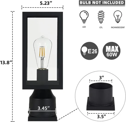 Vista 4 de Windben Luz de poste para exteriores, lámpara de poste de aluminio fundido impermeable, linterna de poste con base de montaje en muelle, negro mate
