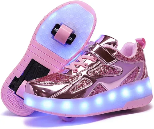 Vista 13 de Zapatos de patinaje LED para niños y niñas, tenis con ruedas desmontables y recargables intermitentes Negro