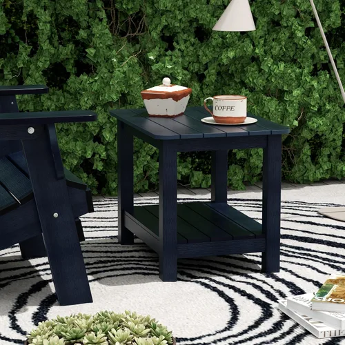 Vista 13 de WestinTrends Aruba - Mesa auxiliar cuadrada para patio de 2 niveles HDPE para exteriores, color negro