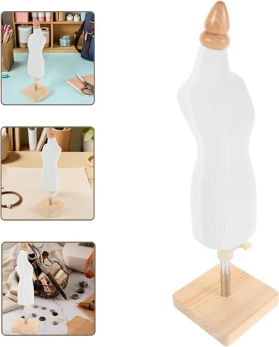 Vista 9 de Sewing Mannequin Dress Form with Wooden Adjustable Stand for Beginners Fashion Design and Doll Clothes Making Practice