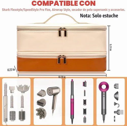 Vista 2 de Estuche de transporte de viaje para secador de pelo Shark Flexstyle FlexFusion Airwrap Brush Bolsa de almacenamiento de doble capa Accesorios