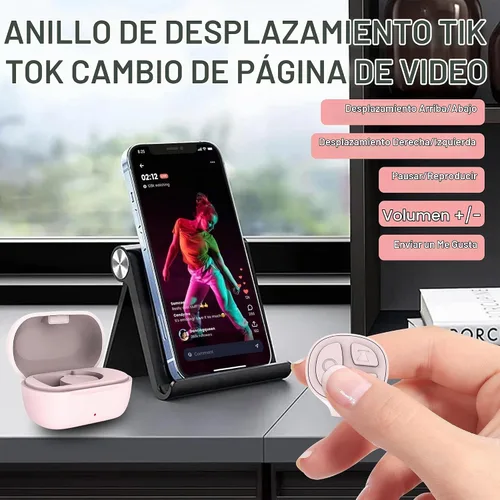 Vista 2 de Anillo de desplazamiento TikTok, control remoto de cámara Bluetooth, anillo de desplazamiento remoto para iPhone TIK Tok, Facebook, YouTube Rosa bebé