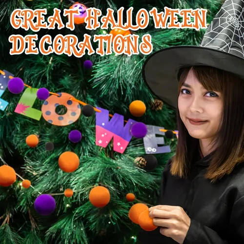 Vista 5 de Tegeme 1200 bolas de pompones para manualidades, decoración de guirnaldas de oficina en casa (negro, naranja, morado)