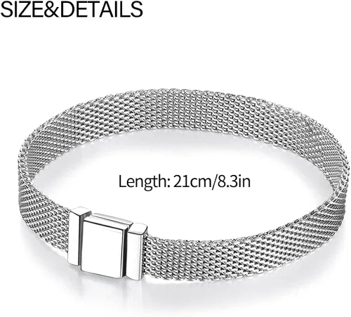 Vista 2 de KUNSIR Pulsera de joyería con dijes de clip de reflejos pulsera de joyería de plata de ley 925 regalo para mujer