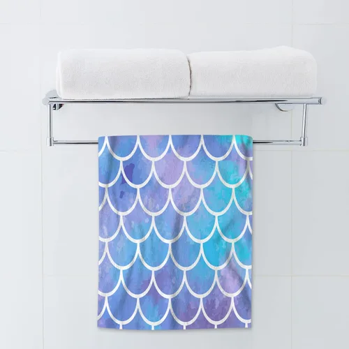 Vista 2 de AOYEGO Toallas de baño de sirena azul aguamarina, estilo retro, con escamas de peces marinos, sirena, lentejuelas, toallas de mano para cocina