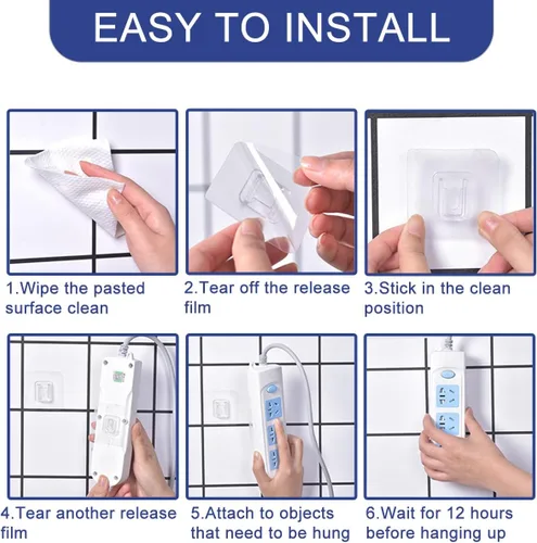 Vista 3 de Ganchos de pared adhesivos de doble cara, 20 pares de ganchos de pared autoadhesivos para colgar colgadores de fotos para colgar colgar fotos, baño