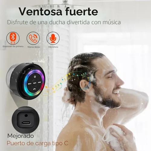 Vista 3 de XLEADER Altavoz de ducha profesional (actualizado) certificado IPX7 Luz de puntos