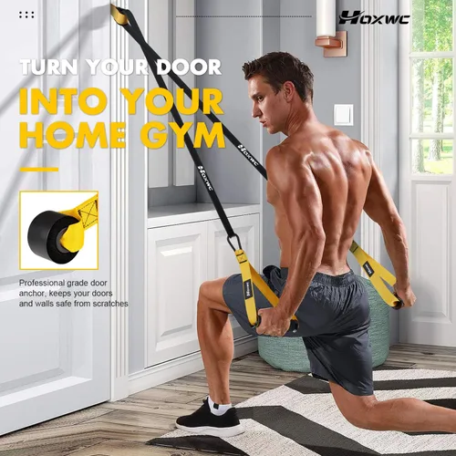 Vista 4 de Bandas de resistencia, banda de resistencia resistente con anclaje de puerta, asas, bandas de ejercicio para entrenar hombres y mujeres, ideal