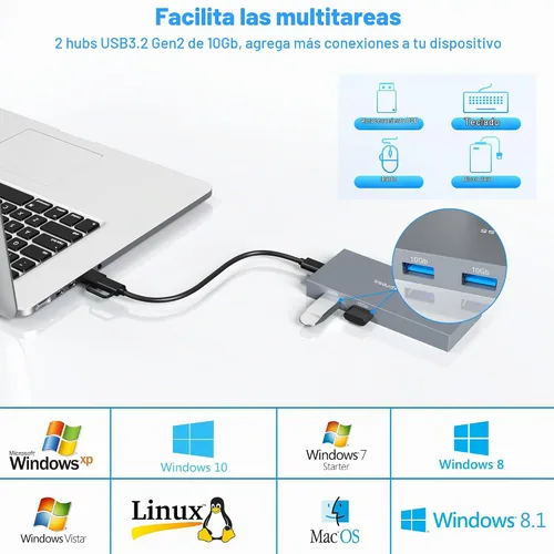 Vista 5 de Lector de tarjetas CFexpress tipo B 8 en 1 con 2 USB de 10 GB, USB 3.2 Gen2 10Gbps CF Express Reader hub para CFexpress tipo B/SD/TF/CF/XD/MS/USB
